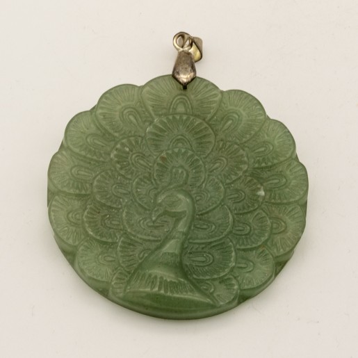 Pendentif en pierre Aventurine sculpté Paon